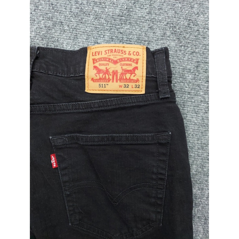 Levis 511 Jeans Mens 32x32 Black Dark Wash Preppy Slim Fit Stretch Cotton Denim - Picture 5 of 12